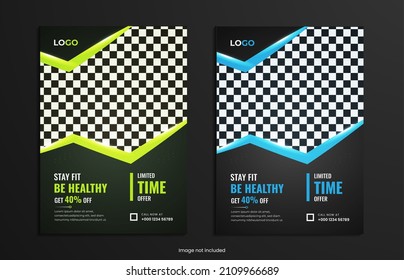 Gym fitness poster and flyer design with simple shapes