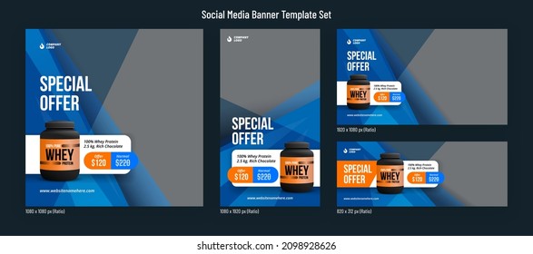 Gym Fitness Product Promotion Social Media Post Template Square Banner Set
