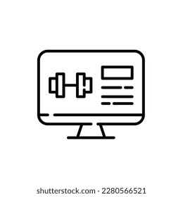 Gym fitness programme app on computer. Pixel perfect, editable stroke icon