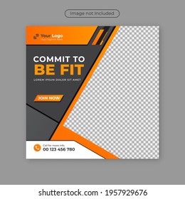Gym and fitness promotional social media post and banner template