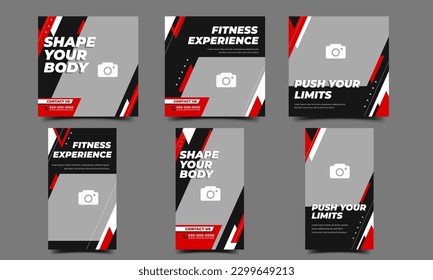 Gym and fitness promotional social media post and story template design