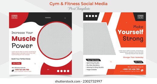 gym and fitness promotional square flyer post banner and social media post template design package
