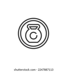 Gym, fitness service line icon. linear style sign for mobile concept and web design. Kettlebell in circle outline vector icon. Symbol, logo illustration. Vector graphics