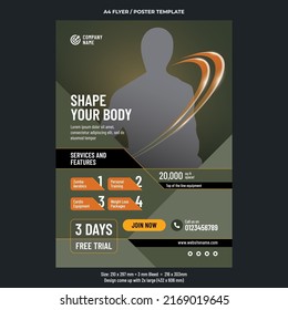 Gym and fitness services A4 flyer or poster template design