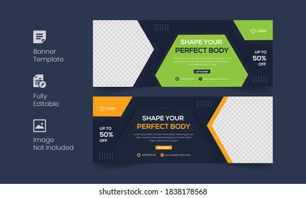 Gym and fitness social media cover and web banner template