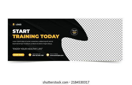 Gym and fitness social media cover and web banner design, web cover banner design, social media cover design template