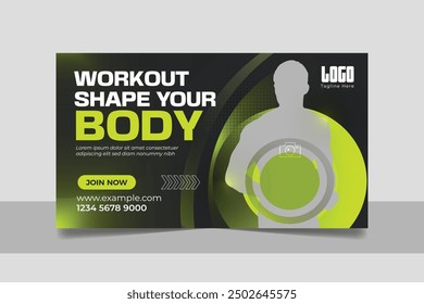 Fitnessstudio Fitness Social Media Cover Design und horizontale Web-Banner-Vorlage