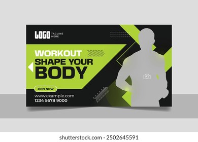 Gym fitness social media cover design and horizontal web banner template