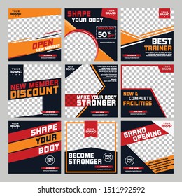 Gym Fitness social media post Bundle design template Premium Vector