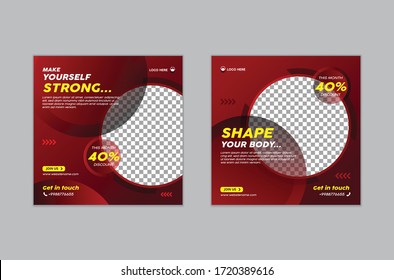 Gym Fitness Social Media Post Story Square Banner Flyer template premium vector