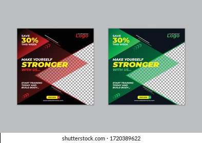 Gym Fitness Social Media Post Story Square Banner Flyer template premium vector