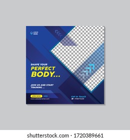 Gym Fitness Medios sociales Post Story Square Banner Plantilla de volante Premium vectorial