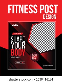 Gym fitness social media post design, gym post template design