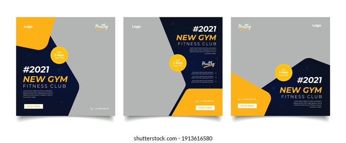 Gym Fitness social media post Bundle design template Premium Vector.