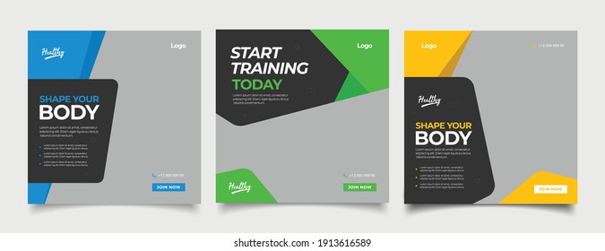 Gym Fitness social media post Bundle design template Premium Vector.