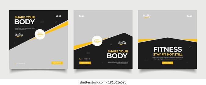 Gym Fitness social media post Bundle design template Premium Vector.