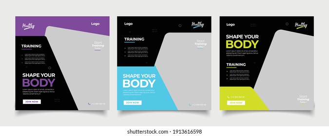 Gym Fitness social media post Bundle design template Premium Vector.