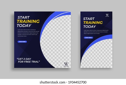 Gym Fitness social media post template design for internet ads and web. Vector