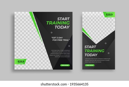 Gym Fitness social media post template design for digital promotion, internet ads and web. Vector