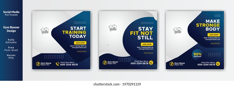 Gym fitness social media post and web banner template Premium Vector