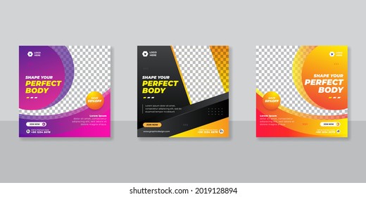 Gym and fitness social media post banner template