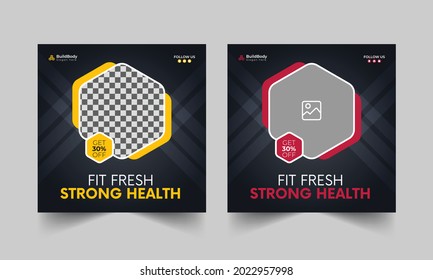 Gym Fitness social media post template design for branding and promotion