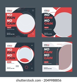 Gym  Fitness Social Media Post set, Gym, fitness, and sports social media post template design. Set of Modern square banner design with abstract red shape. 