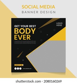 Gym and fitness social media post banner or square flyer template 