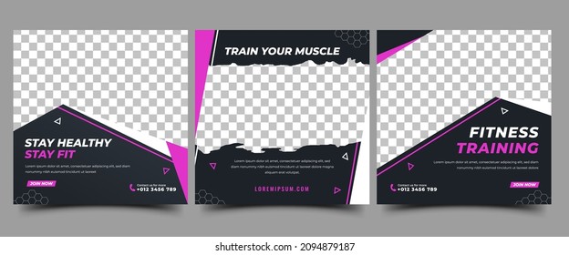 Gym and fitness social media post template design.