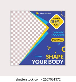 Gym fitness social media post design banner template