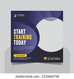 Gym fitness social media post square banner template for start training today fitness banner, social banner post.