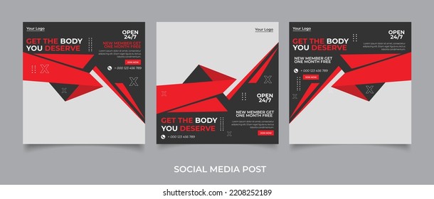 Gym and fitness social media post banner or square flyer template