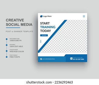 Gym and Fitness social media post banner and Square web banner Flyer Design Template