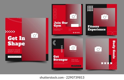 Gym and Fitness social media post design template collection. Editable modern minimalist promotion square banner with place for the photo