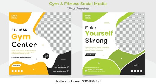 gym fitness social media post and square flyer post banner template design package