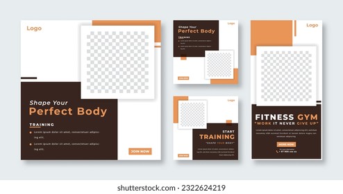 Gym Fitness Social Media Post for Online Marketing Promotion Banner, Story and Web Internet Ads Flyer