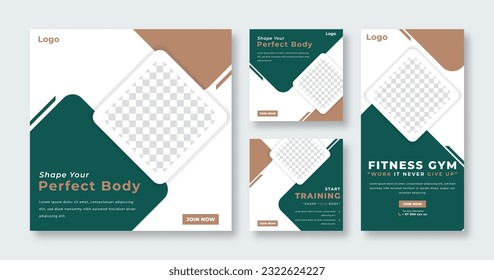 Gym Fitness Social Media Post for Online Marketing Promotion Banner, Story and Web Internet Ads Flyer