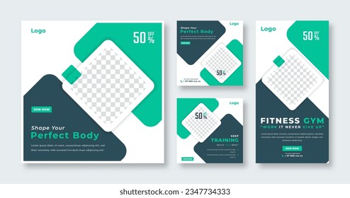 Gym Fitness Social Media Post for Online Marketing Promotion Banner, Story and Web Internet Ads Flyer