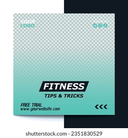 Gym and Fitness social media post template design, workout tips and tricks, modern colors, Vector design isolated on background
