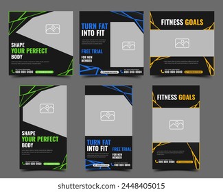 Gym and fitness social media post and story template design