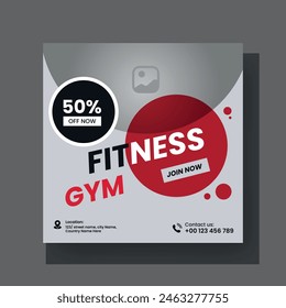 Gym and fitness social media post template design.