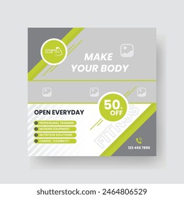 Gym and Fitness Social Media Post Template Design.