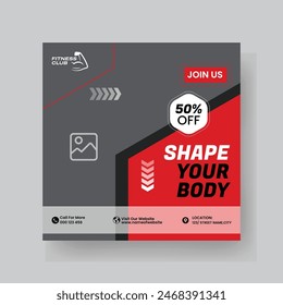 Gym and Fitness Social Media Post Template Design.