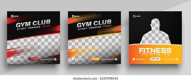 Gym und Fitness Social Media Post Banner Template mit schwarz Rot und gelb Farbe, Sport und Fitness Social Media Post Banner
