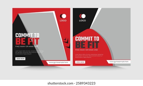 Gym fitness social media post template, Sport Gym and Fitness Promotion Post and Story Social Media Template