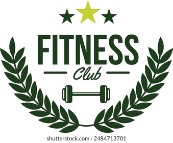 Fitness Fitness Fitness Sport Embleme und Logos Vektorgrafik Set mit Langhanteln Hanteln Kettlebells und Muscle Body Man Silhouetten und Händen, Athletik Workout Sport Club, Active Lifestyle.