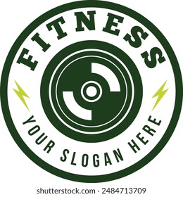 Fitness Fitness Fitness Sport Embleme und Logos Vektorgrafik Set mit Langhanteln Hanteln Kettlebells und Muscle Body Man Silhouetten und Händen, Athletik Workout Sport Club, Active Lifestyle.