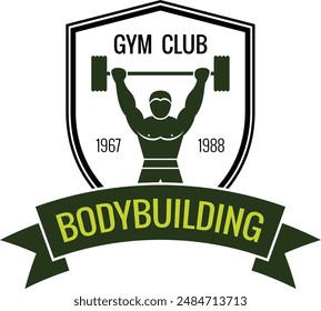 Fitness Fitness Fitness Sport Embleme und Logos Vektorgrafik Set mit Langhanteln Hanteln Kettlebells und Muscle Body Man Silhouetten und Händen, Athletik Workout Sport Club, Active Lifestyle.