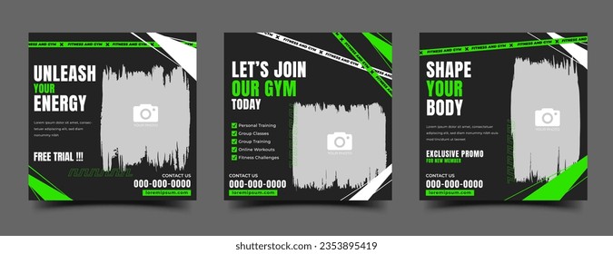 Gym, fitness, and sport social media post template design collection with place for the photo