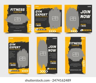 Gym, fitness, and sports social media post and story template design with grunge concept